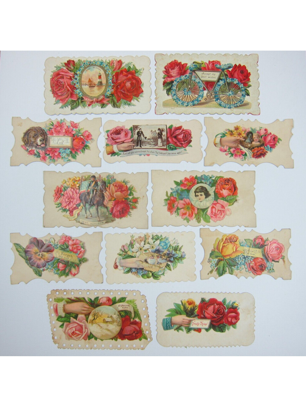 Antique Ephemera Lot of 12 Victorian 19th Century Calling Love Cards Hidden Name